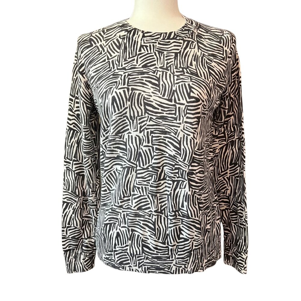 Banana Republic Black White Abstract Zebra Print Cotton Sweater Women’s‎ Medium